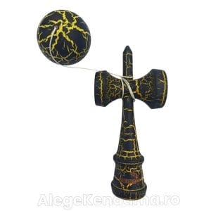 Kendama Profesională 52KD – Bilă Negru/Galben din Lemn